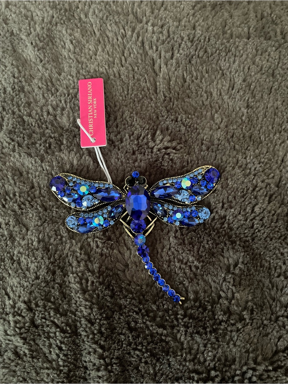 Christian Siriano Blue Dragonfly Fully Encrusted Rhinestone Statement Brooch NWT